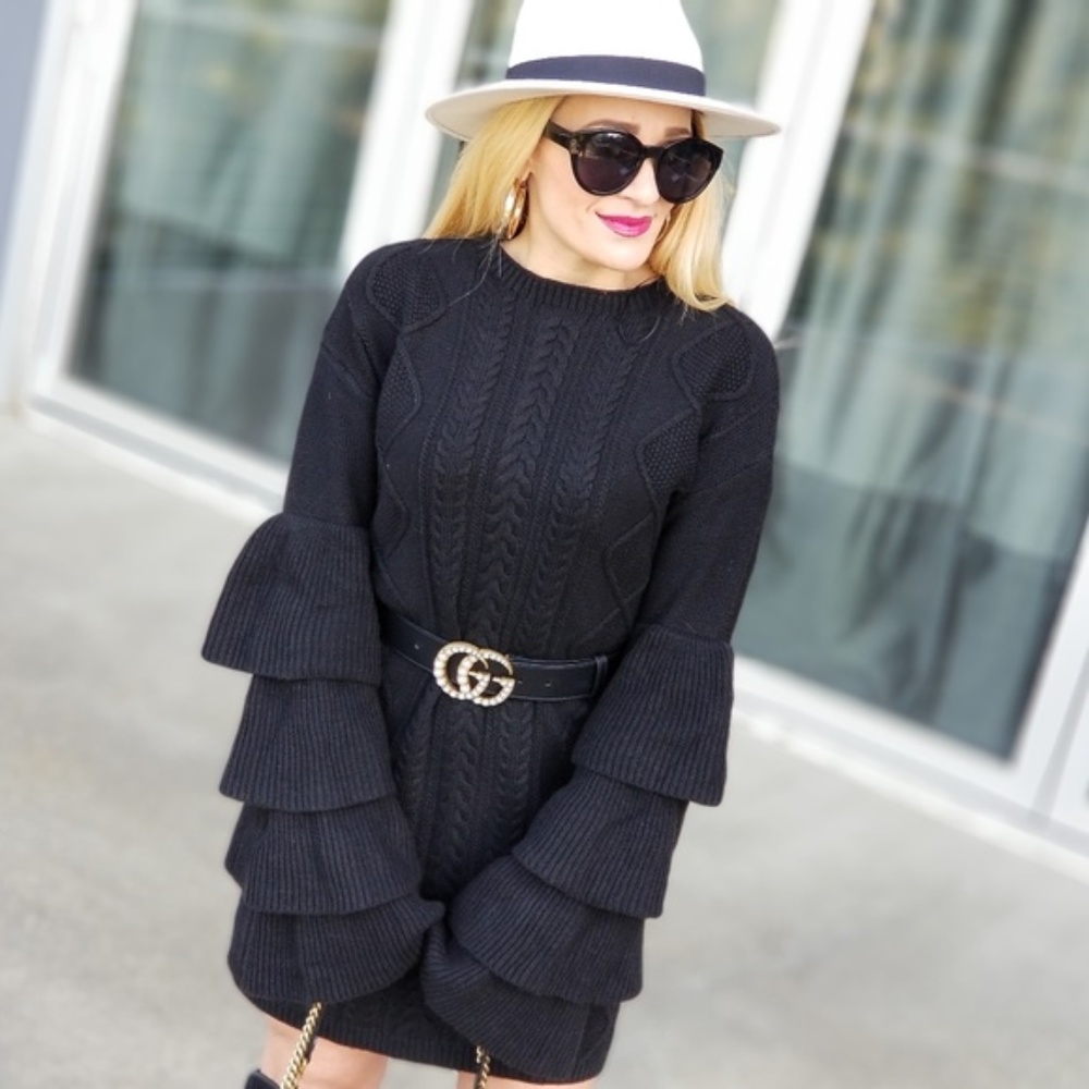 Black Cable KNit Sweater Dress - Picture 2 of 5